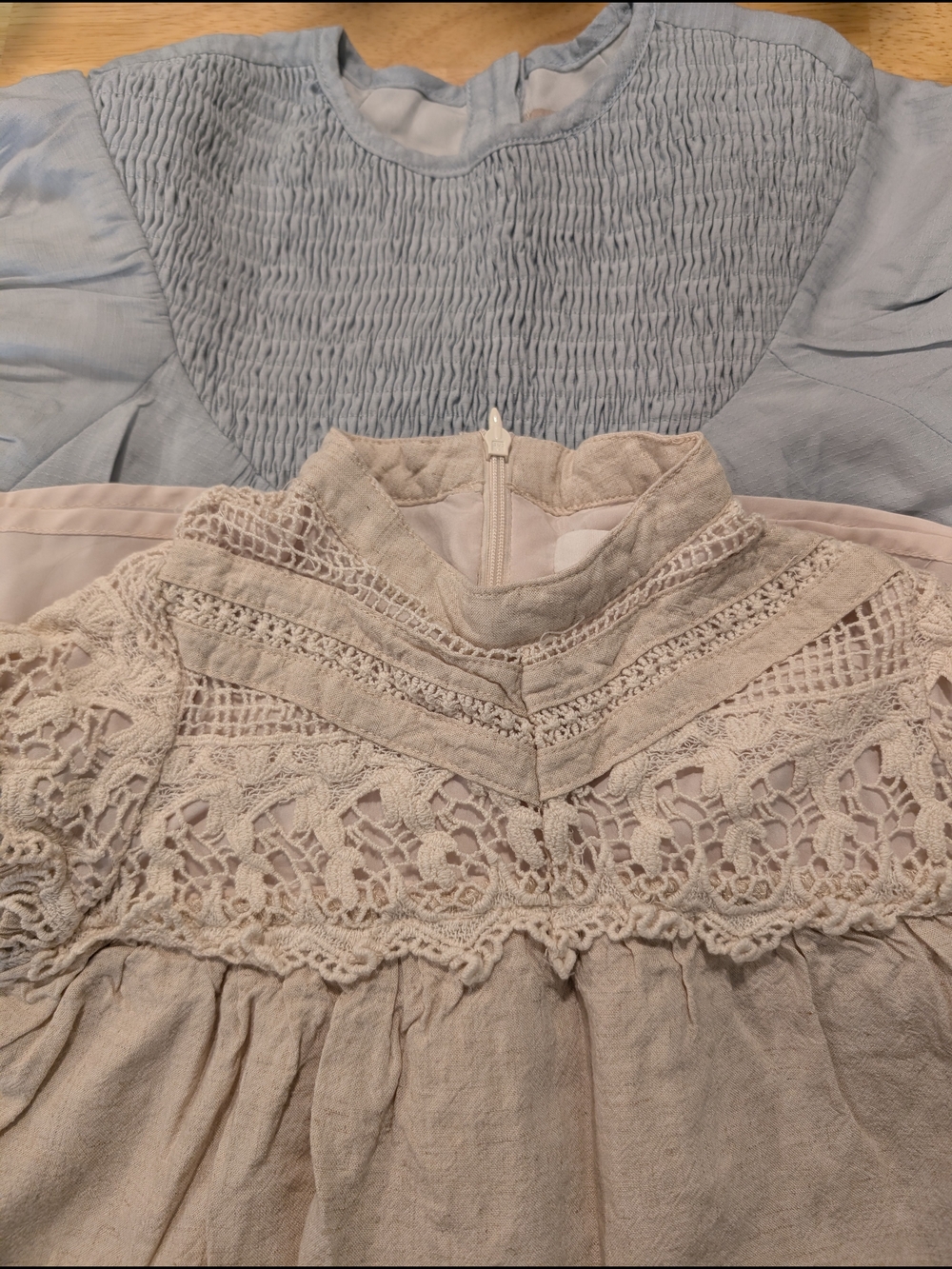 Girls' Vintage Lace Detailing Dresses in Light Beige and Pale Blue